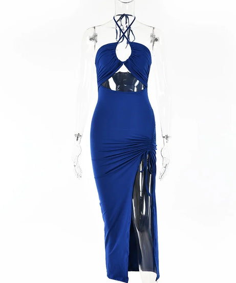 Robe Midi Bodycon Dos Nu Sans Manches Col V – Slim Night Club