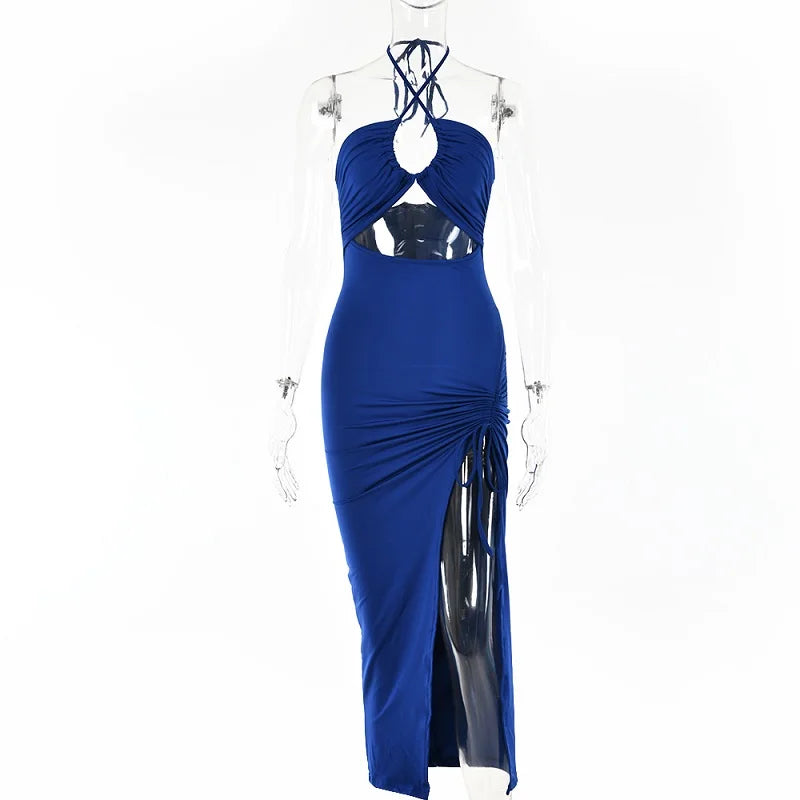 Robe Midi Bodycon Dos Nu Sans Manches Col V – Slim Night Club