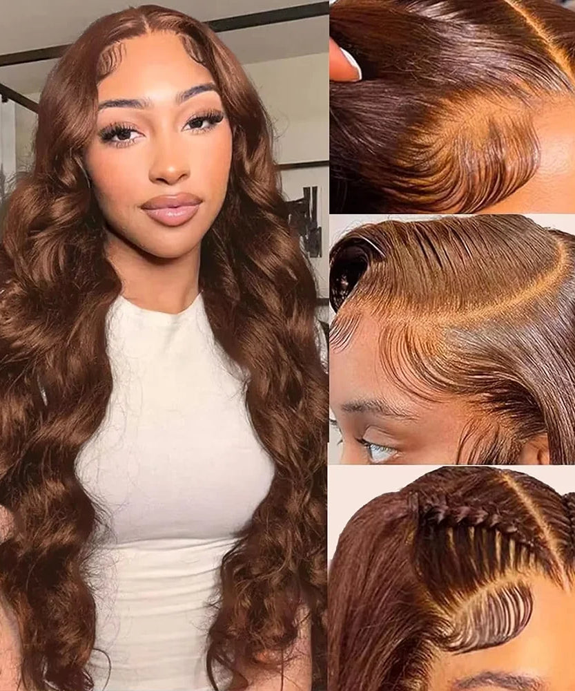 Perruque Lace Front HD Body Wave Brun Chocolat – Jusqu'à 46 Pouces