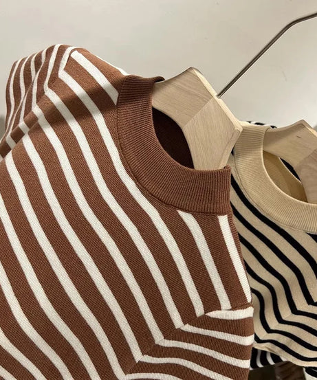 Pull Col Rouleau Rayé Manches Courtes Slim – Demi-Saison