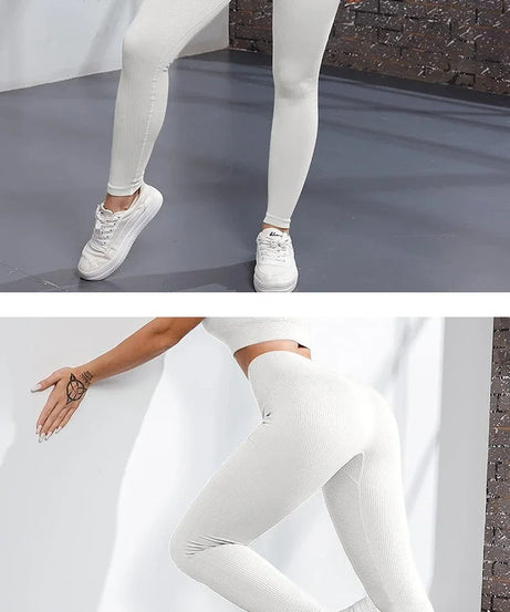 Seamless Knit Yoga Leggings Women Thread Solid Tights Gym Workout Running Stretchy High Waist Hip Liftting Skinny Gym Leggings