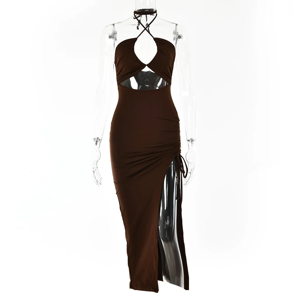 Robe Midi Bodycon Dos Nu Sans Manches Col V – Slim Night Club