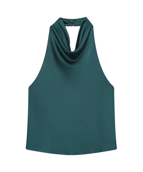 Top Halter Satin Dos Nu – Camisole Élégante Été Femme