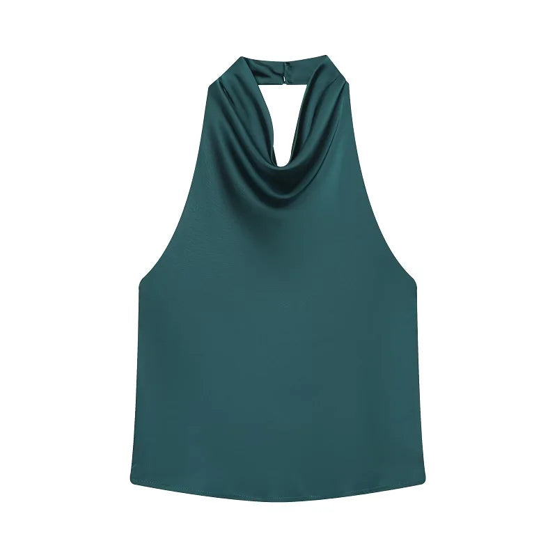 Top Halter Satin Dos Nu – Camisole Élégante Été Femme