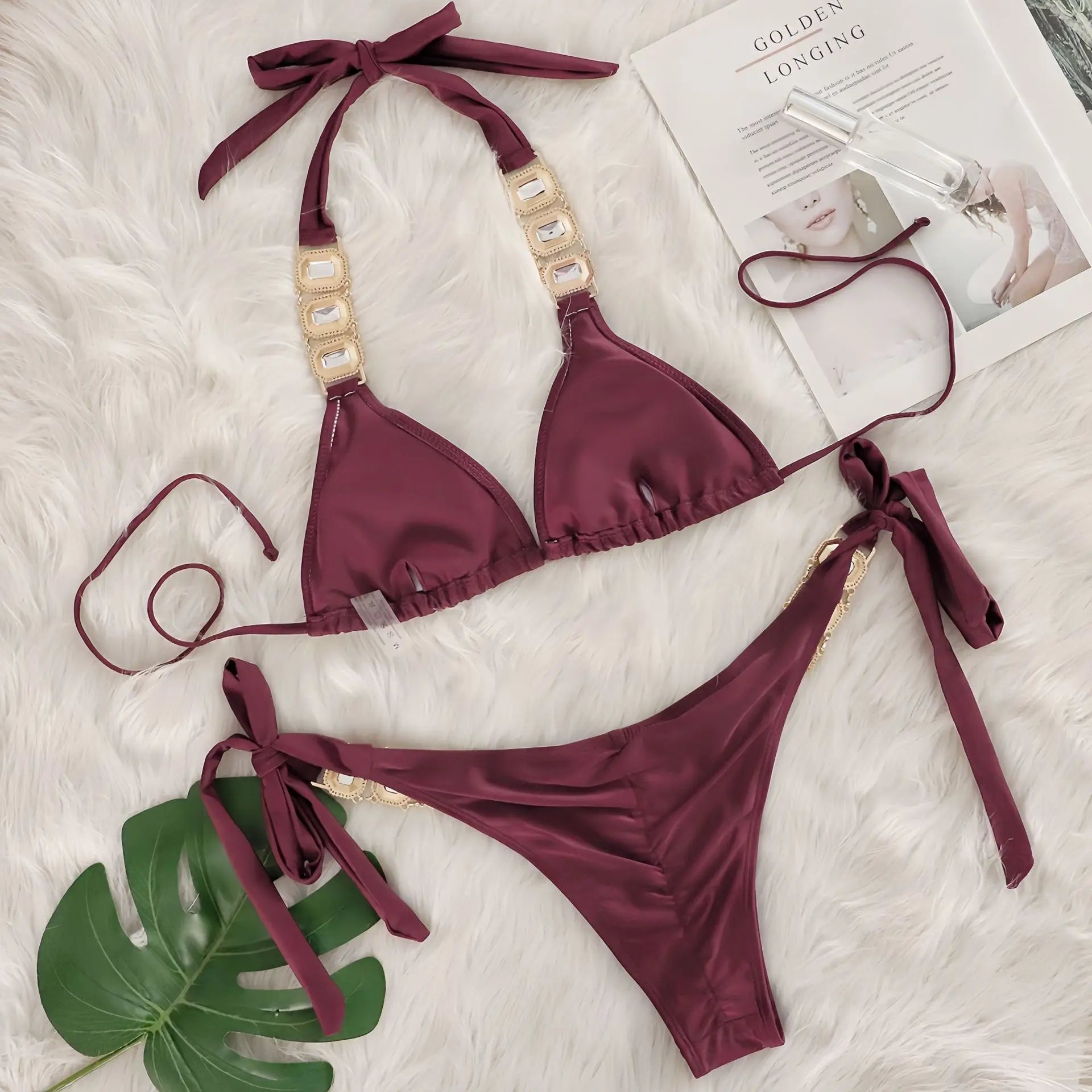 Bikini 2 Pieces Push Up avec Strass - Maillot de Bain Femme