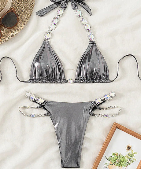 Bikini Strass Push Up Taille Basse 2 Pièces – Été 2026