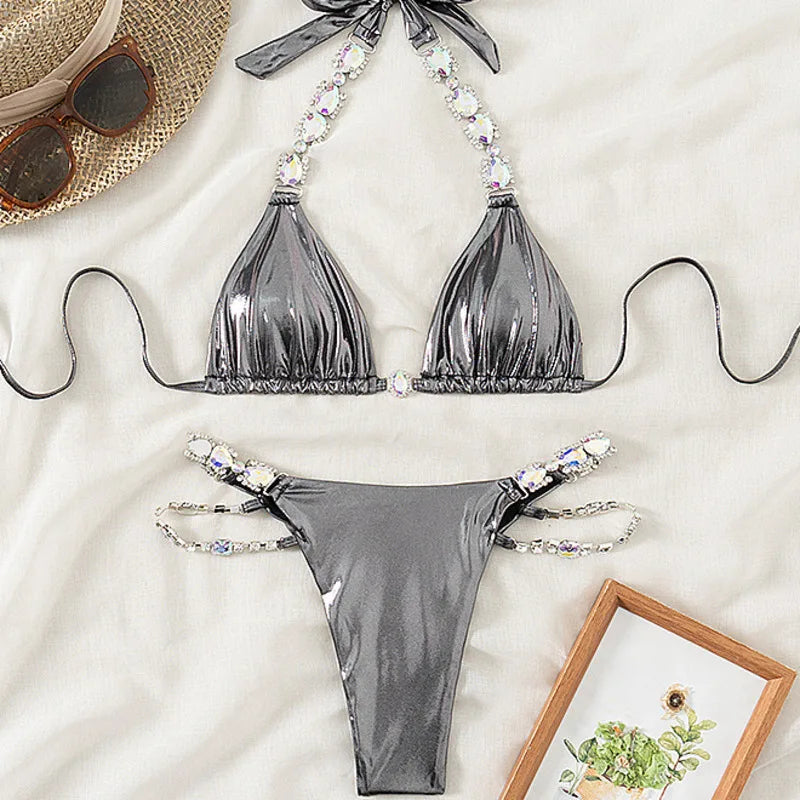 Bikini Strass Push Up Taille Basse 2 Pièces – Été 2026