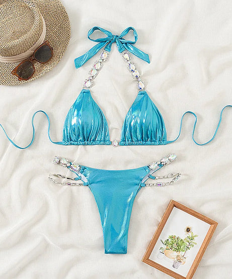 Bikini Strass Push Up Taille Basse 2 Pièces – Été 2026