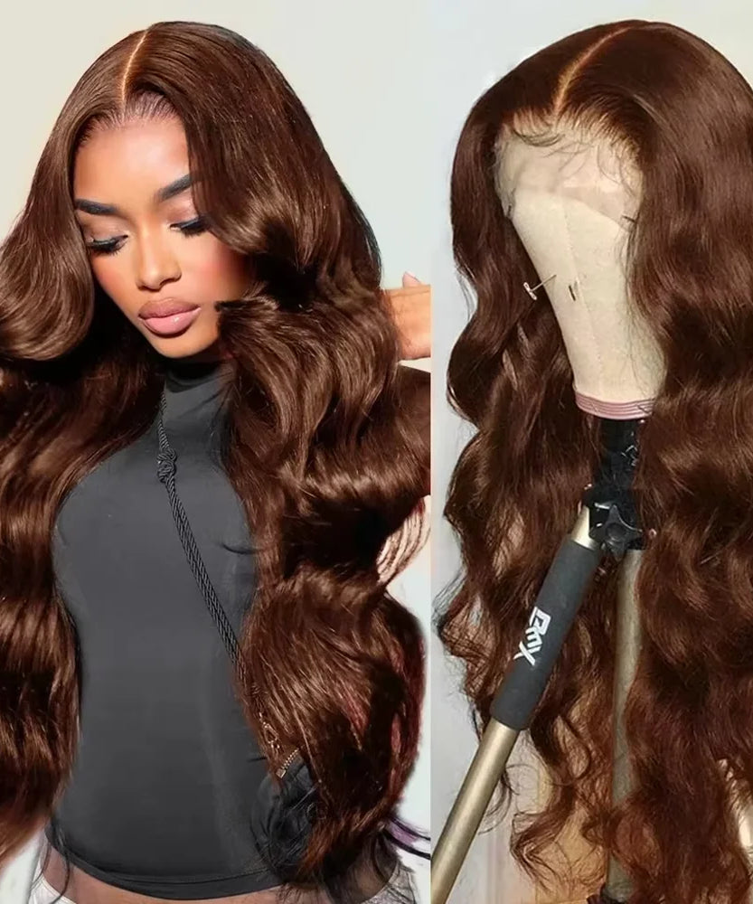 Perruque Lace Front HD Body Wave Brun Chocolat – 46 Pouces