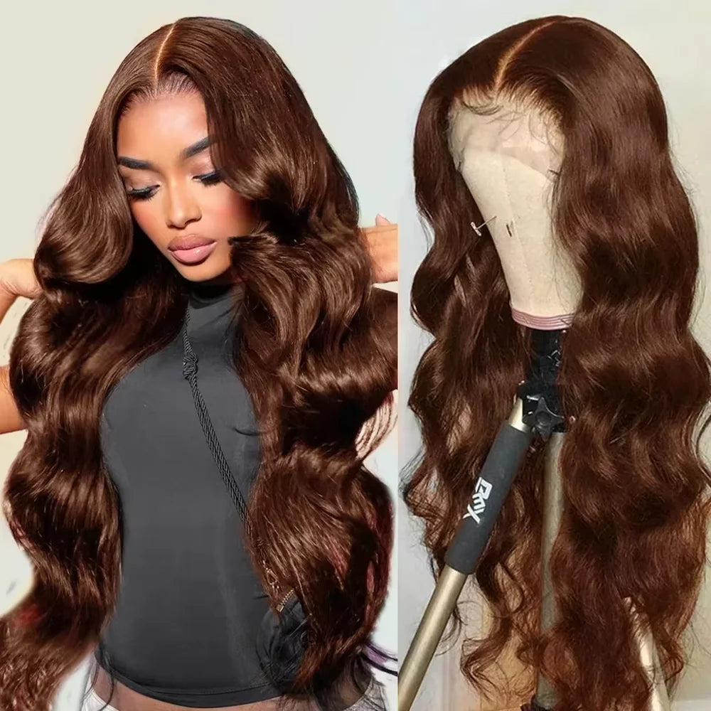 Perruque Lace Front HD Body Wave Brun Chocolat – 46 Pouces