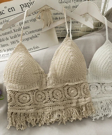 Crop Top Halter Ajouré Bretelles Dentelle dos – Soutien Intégré