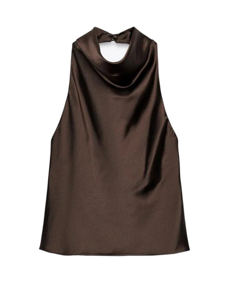 Top Halter Satin Dos Nu – Camisole Élégante Été Femme