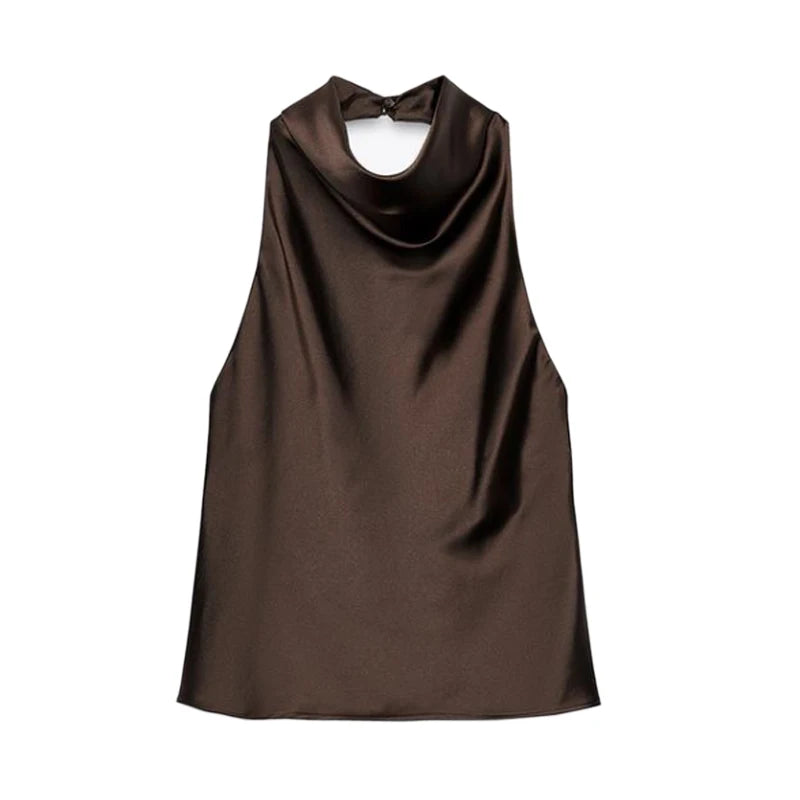 Top Halter Satin Dos Nu – Camisole Élégante Été Femme