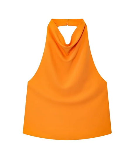 Top Halter Satin Dos Nu – Camisole Élégante Été Femme