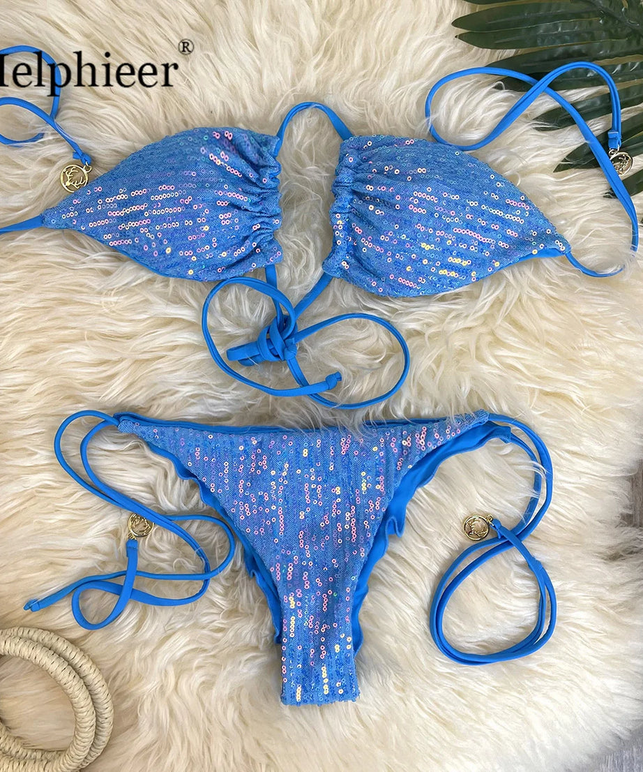 Bikini Pailleté 2 Pièces Étincelant – Maillot de Bain Festif