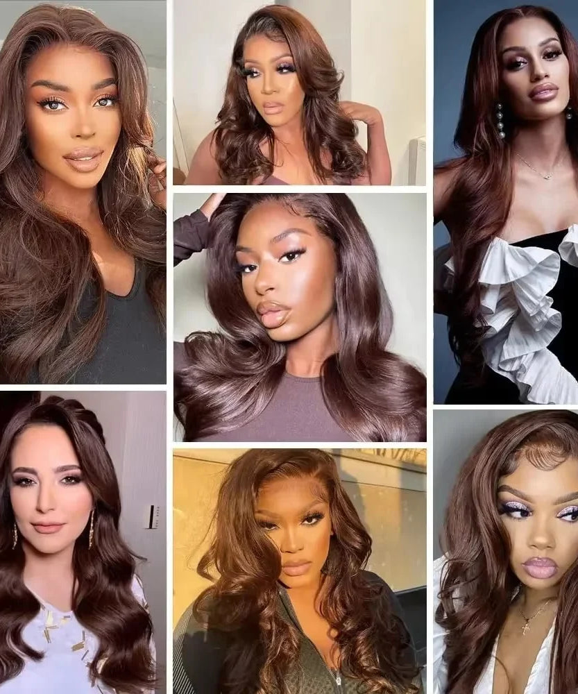 Perruque Lace Front HD Body Wave Brun Chocolat – Jusqu'à 46 Pouces