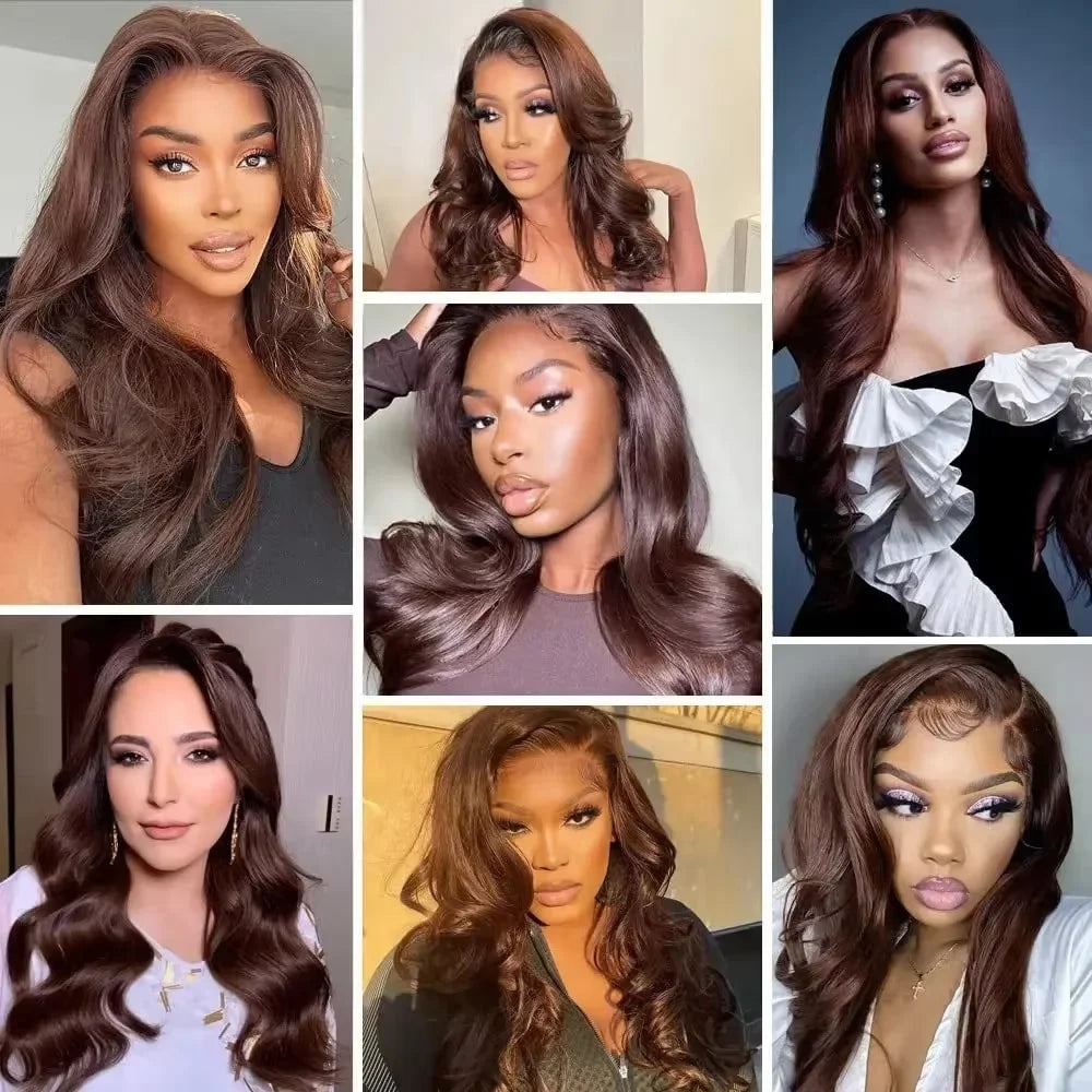 Perruque Lace Front HD Body Wave Brun Chocolat – Jusqu'à 46 Pouces
