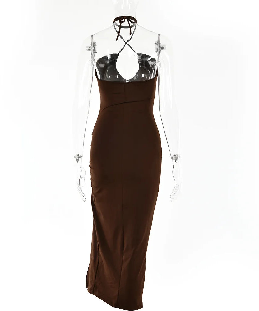 Robe Midi Bodycon Dos Nu Sans Manches Col V – Slim Night Club