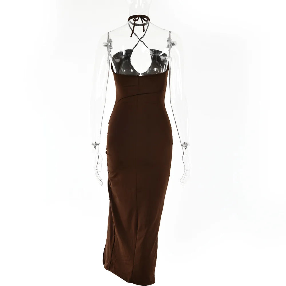 Robe Midi Bodycon Dos Nu Sans Manches Col V – Slim Night Club