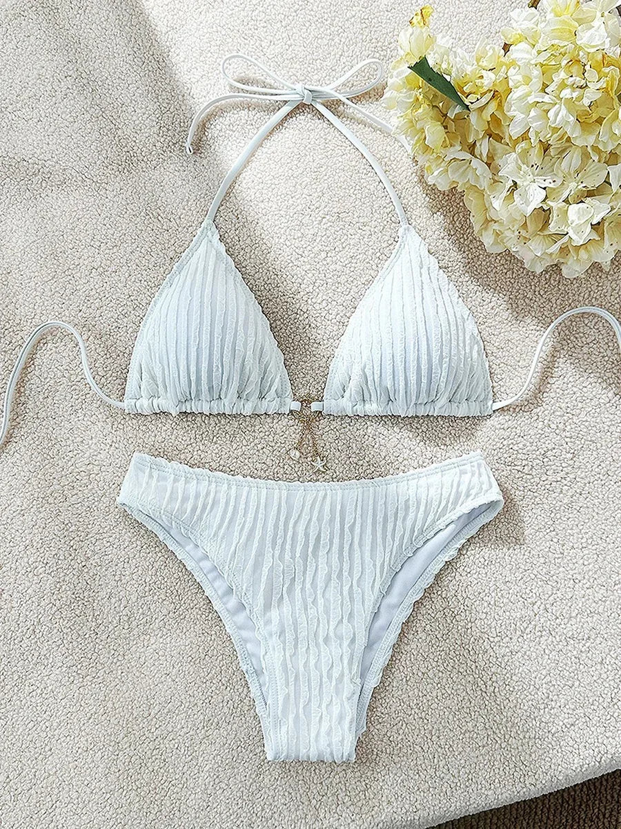 Bikini Halter Froncé Volants 2 Pièces – Coupe Haute Brésilienne