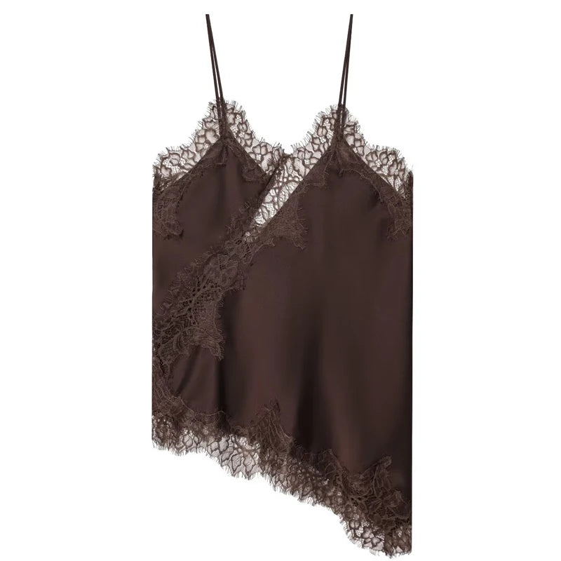 Top Slip Asymétrique Satin Dentelle Dos Nu – Y2K Chic Femme