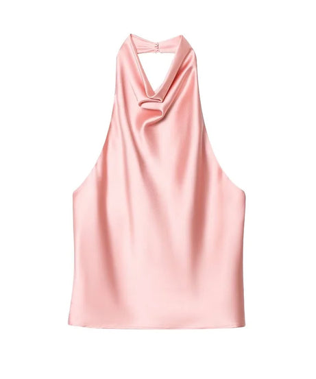 Top Halter Satin Dos Nu – Camisole Élégante Été Femme