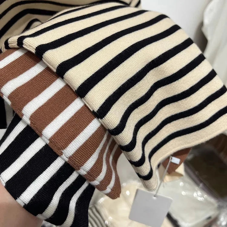 Pull Col Rouleau Rayé Manches Courtes Slim – Demi-Saison