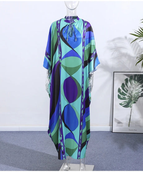 Robe Longue Bohème Florale Col V Manches 3/4 – Maxi Loose Été