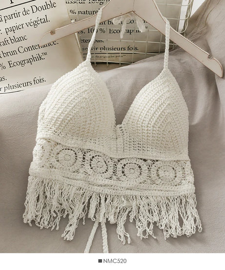 Crop Top Halter Ajouré Bretelles Dentelle dos – Soutien Intégré