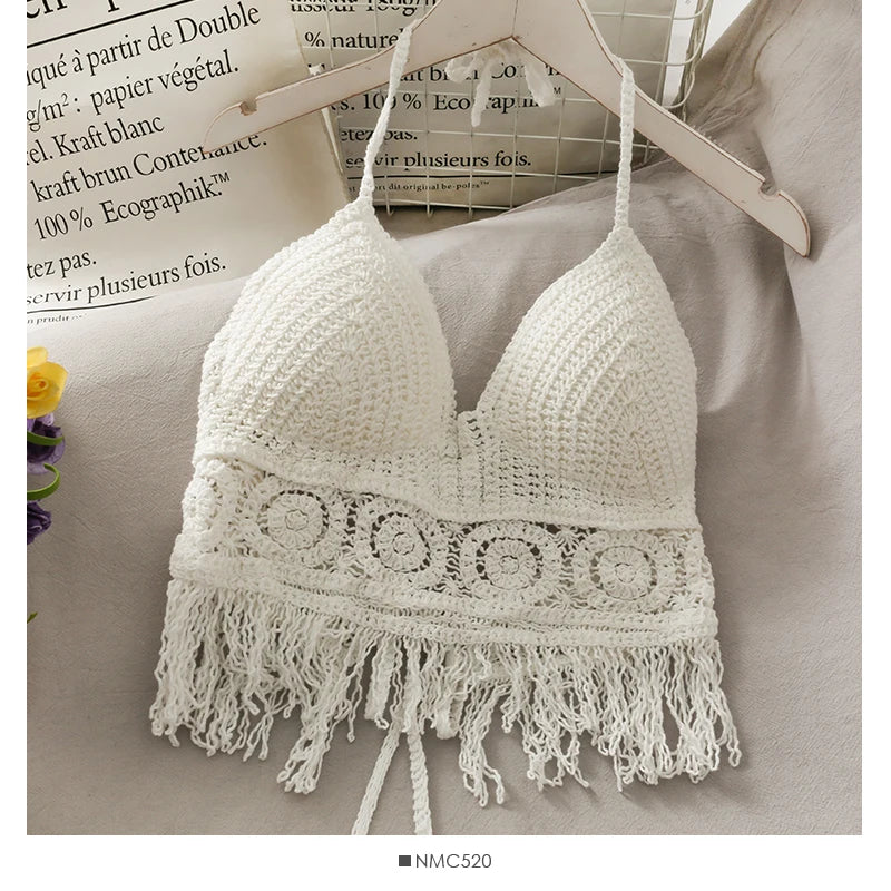 Crop Top Halter Ajouré Bretelles Dentelle dos – Soutien Intégré