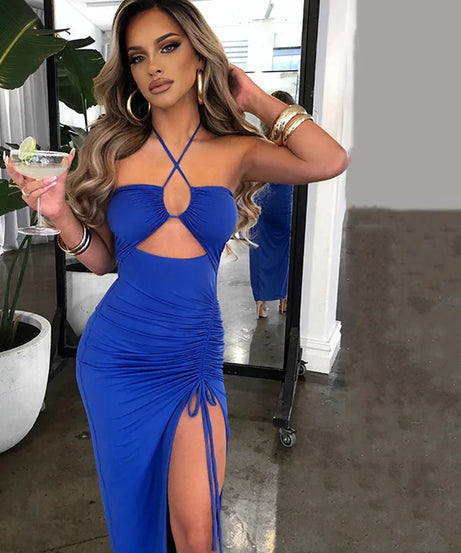 Robe Midi Bodycon Dos Nu Sans Manches Col V – Slim Night Club