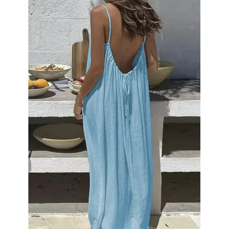 Robe Maxi Ample Sans Bretelles Dos Nu – Confort & Style