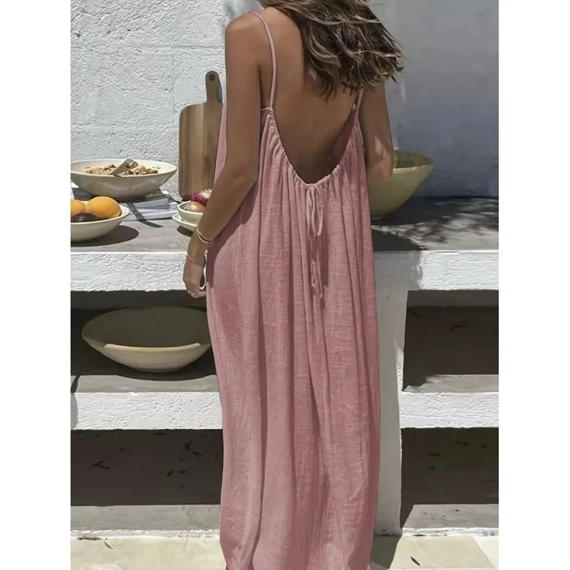 Robe Maxi Ample Sans Bretelles Dos Nu – Confort & Style