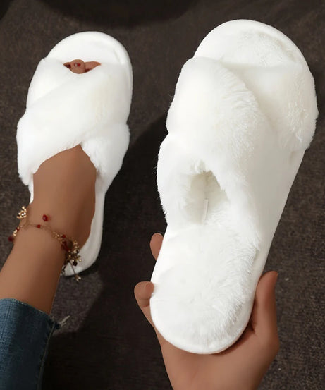 Chaussons Mules Fourrure Bride Croisée – Confort Maison Femme