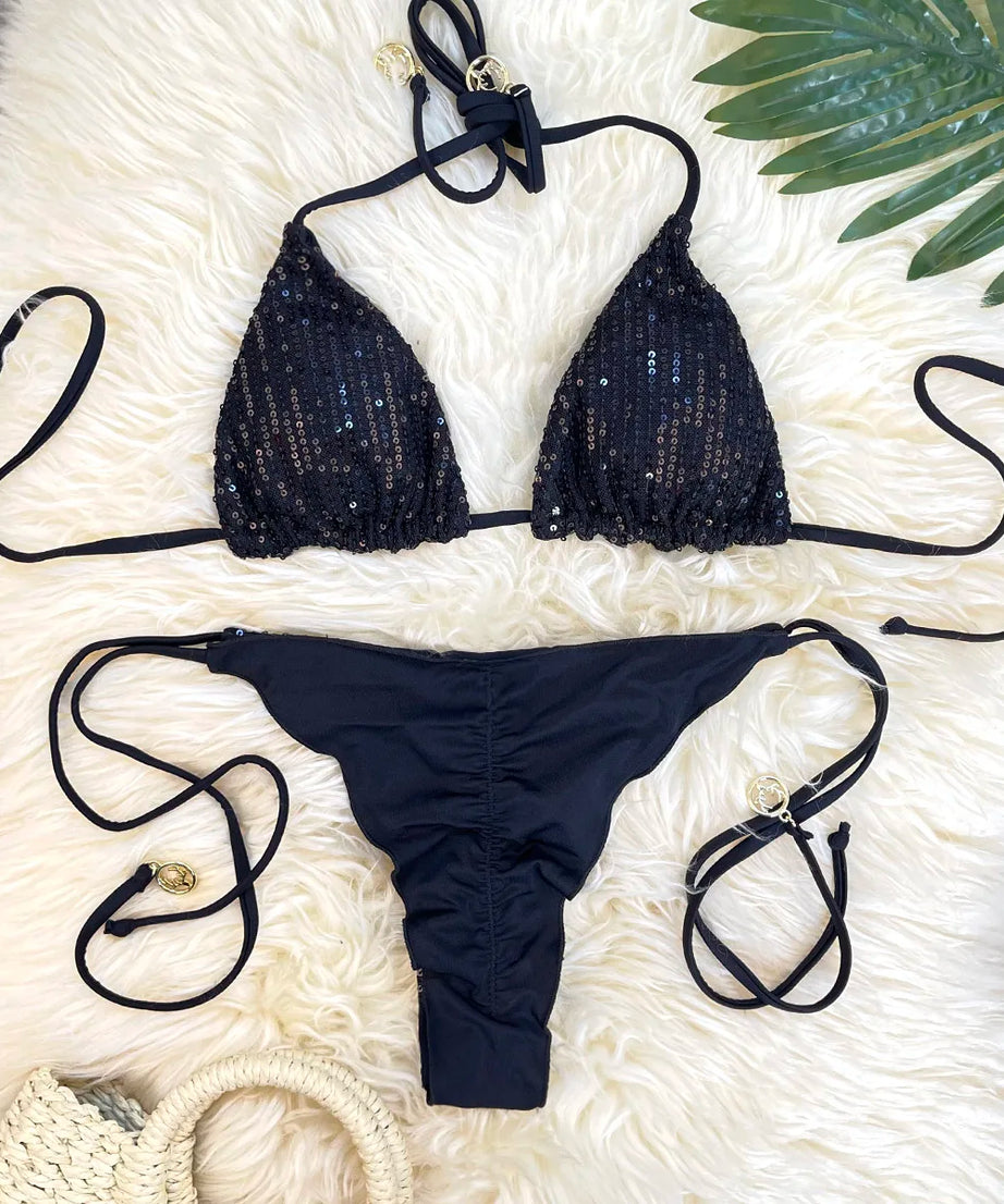 Bikini Pailleté 2 Pièces Étincelant – Maillot de Bain Festif