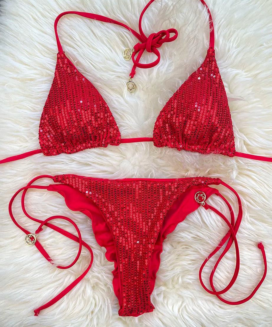 Bikini Pailleté 2 Pièces Étincelant – Maillot de Bain Festif