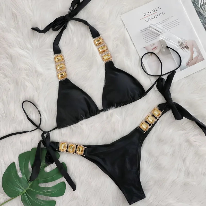 Bikini 2 Pieces Push Up avec Strass - Maillot de Bain Femme