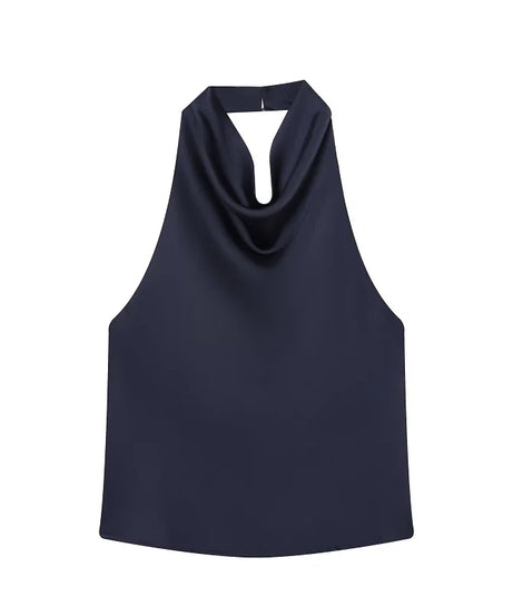 Top Halter Satin Dos Nu – Camisole Élégante Été Femme
