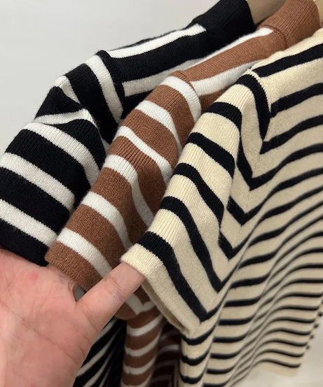 Pull Col Rouleau Rayé Manches Courtes Slim – Demi-Saison