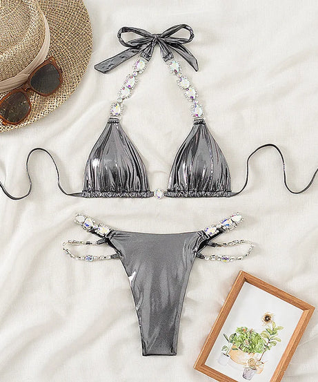 Bikini Strass Push Up Taille Basse 2 Pièces – Été 2026