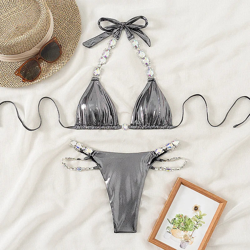 Bikini Strass Push Up Taille Basse 2 Pièces – Été 2026