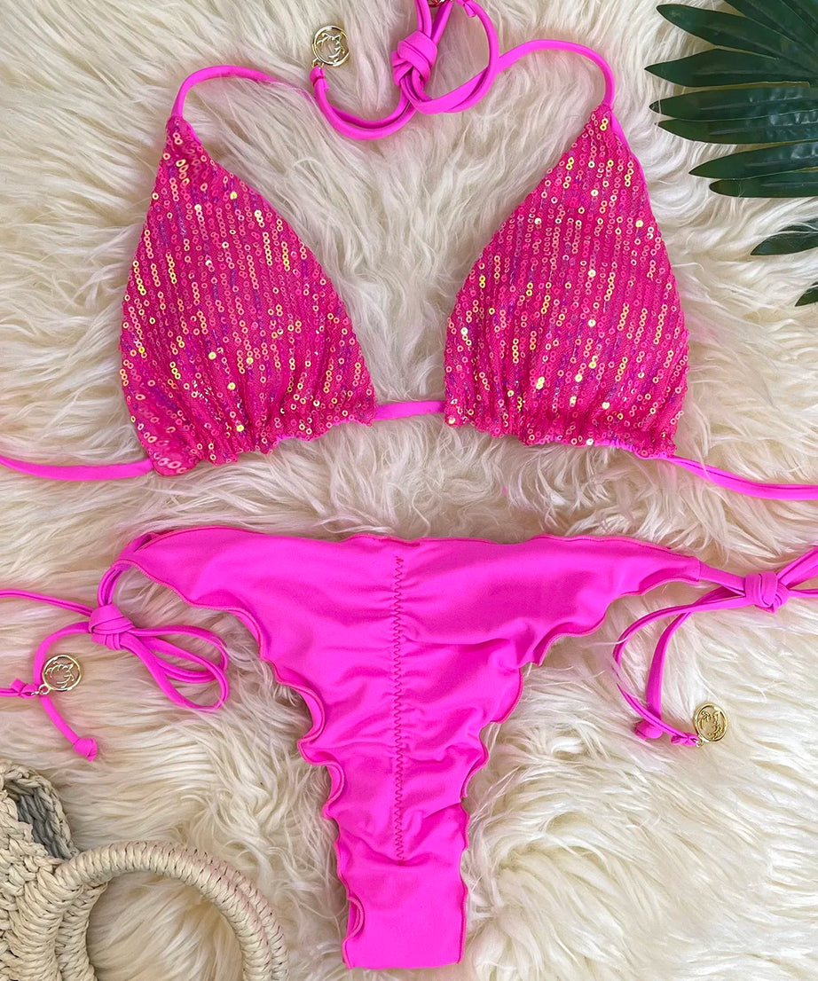 Bikini Pailleté 2 Pièces Étincelant – Maillot de Bain Festif