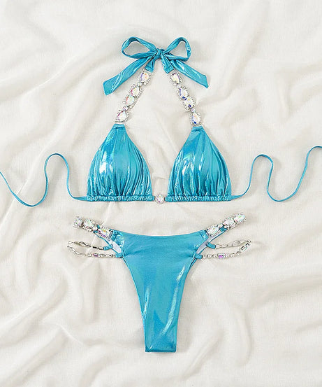 Bikini Strass Push Up Taille Basse 2 Pièces – Été 2026