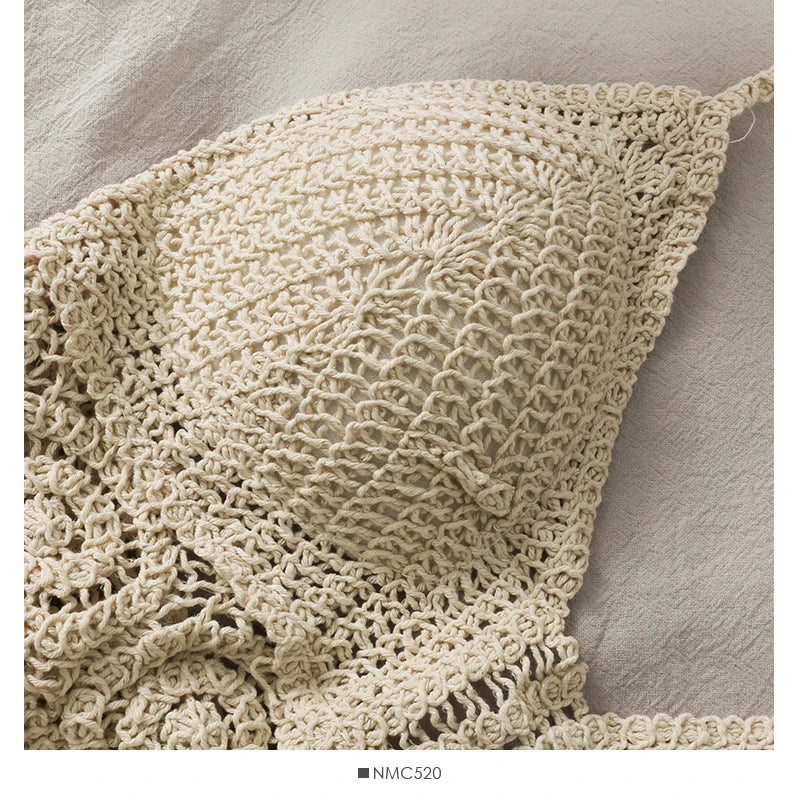 Crop Top Halter Ajouré Bretelles Dentelle dos – Soutien Intégré