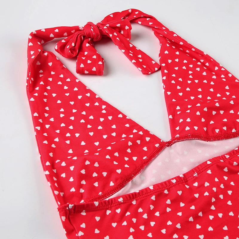 Crop Top Halter Y2K Coquette Imprimé Cœurs & Carreaux