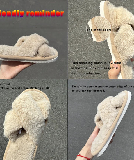 Chaussons Mules Fourrure Bride Croisée – Confort Maison Femme
