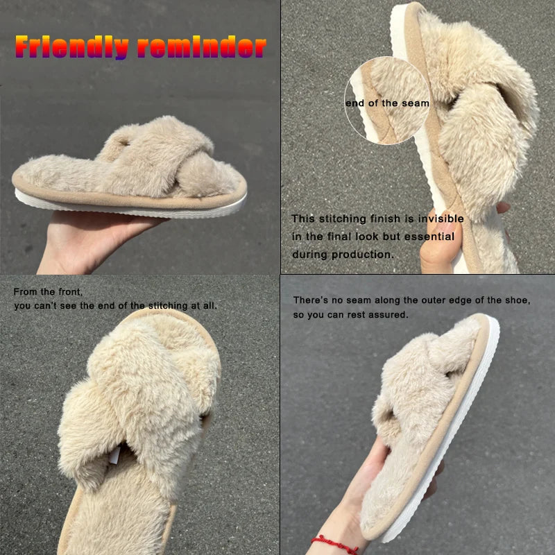 Chaussons Mules Fourrure Bride Croisée – Confort Maison Femme