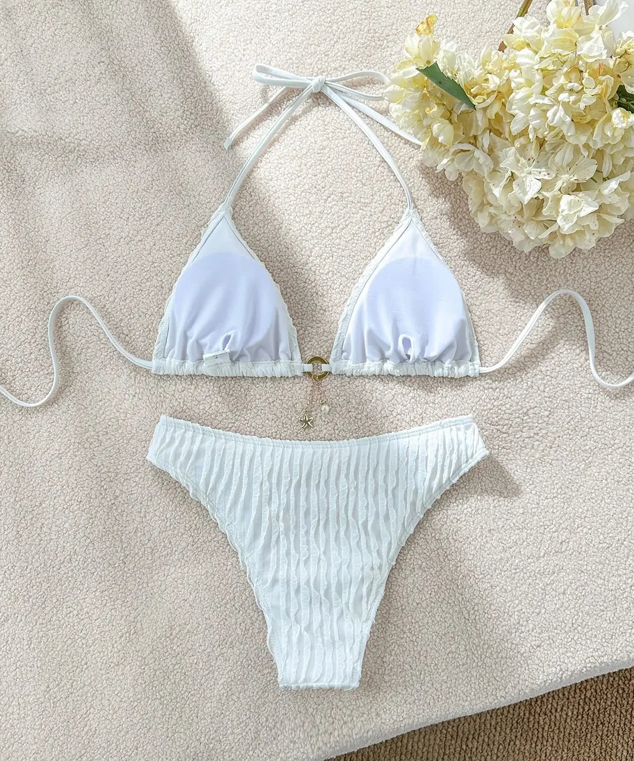 Bikini Halter Froncé Volants 2 Pièces – Coupe Haute Brésilienne
