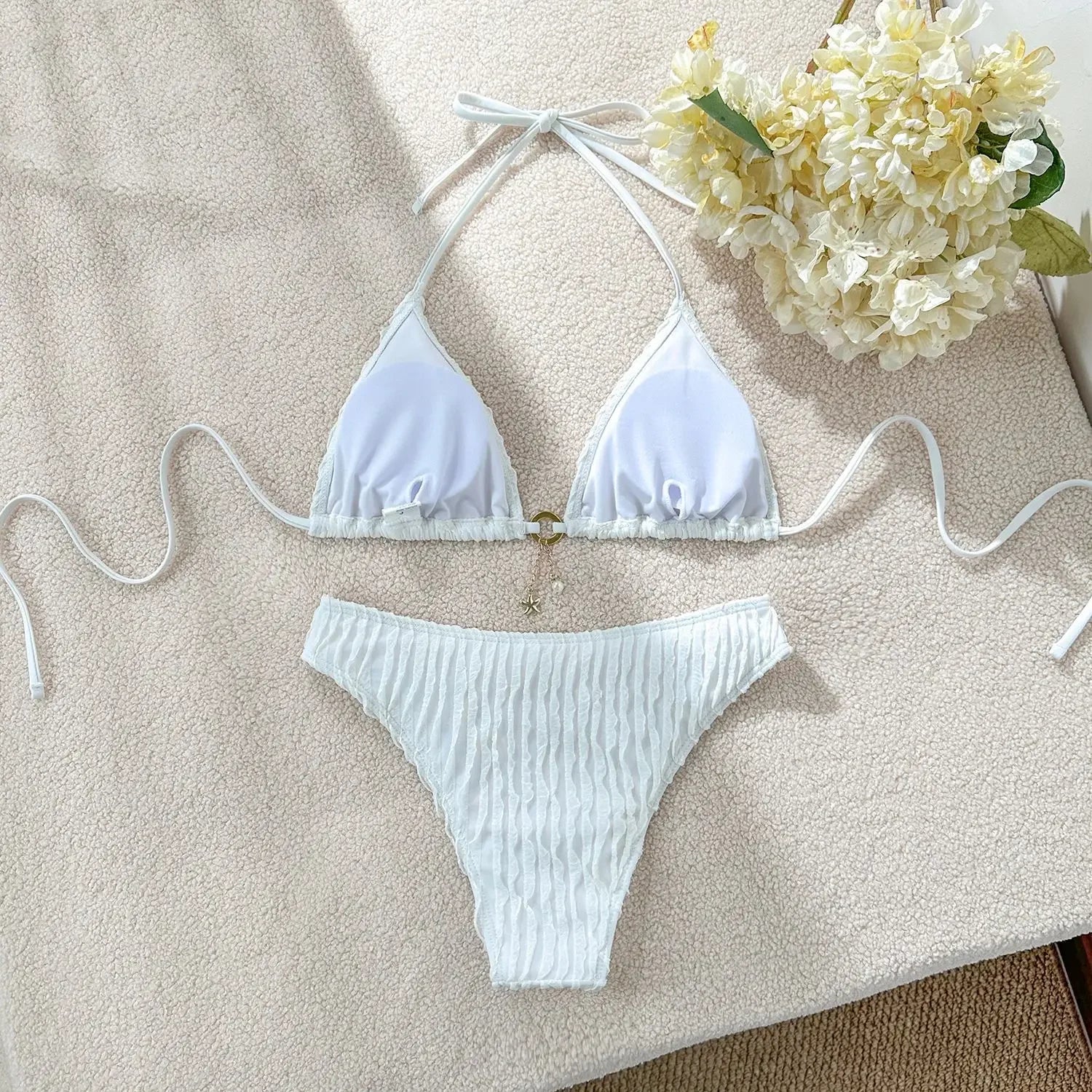 Bikini Halter Froncé Volants 2 Pièces – Coupe Haute Brésilienne