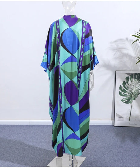 Robe Longue Bohème Florale Col V Manches 3/4 – Maxi Loose Été